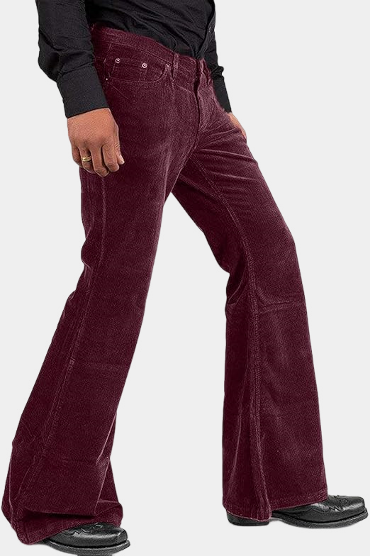 Men's Corduroy Vintage Bell Bottom Pants Wind Red1