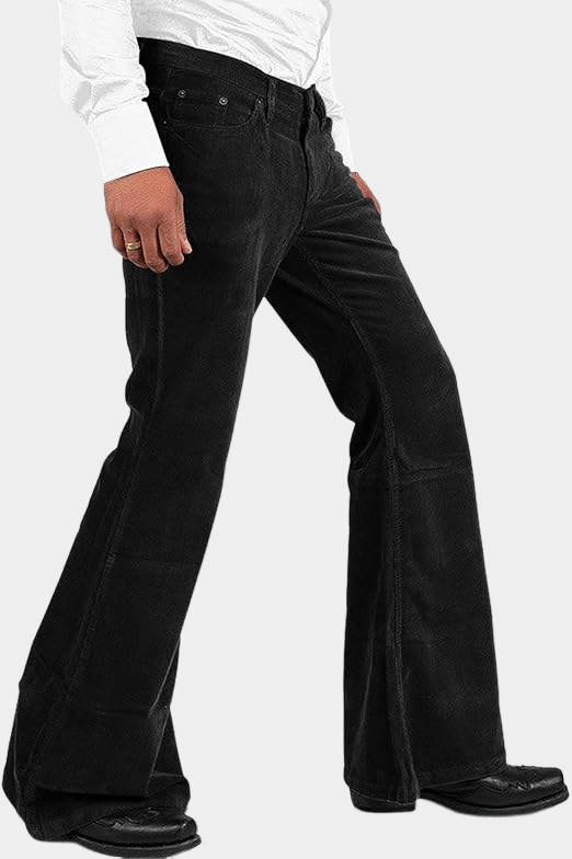 Men's Corduroy Vintage Bell Bottom Pants Black