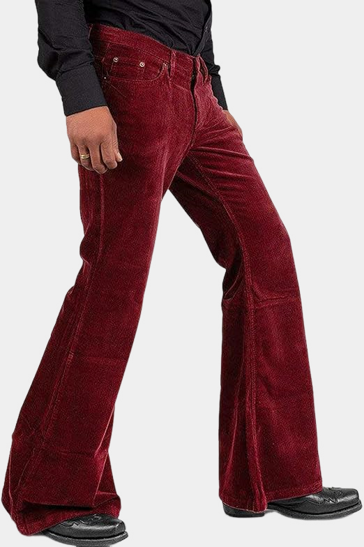 Men's Corduroy Vintage Bell Bottom Pants Wine Red2