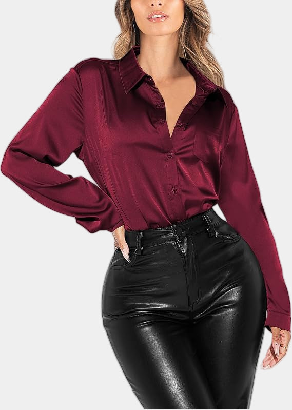 Women's Silk Shirt Wine Red