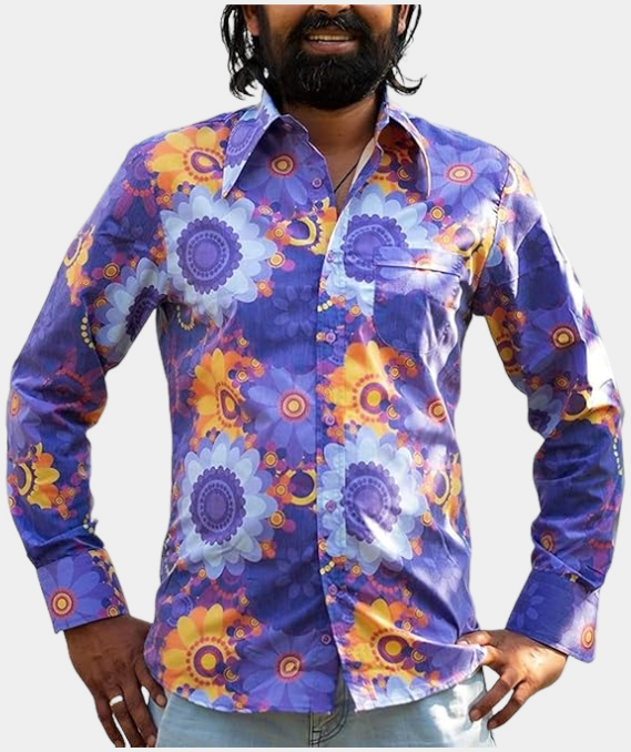 Mens 70s Disco Hip Hop Shirts Purple