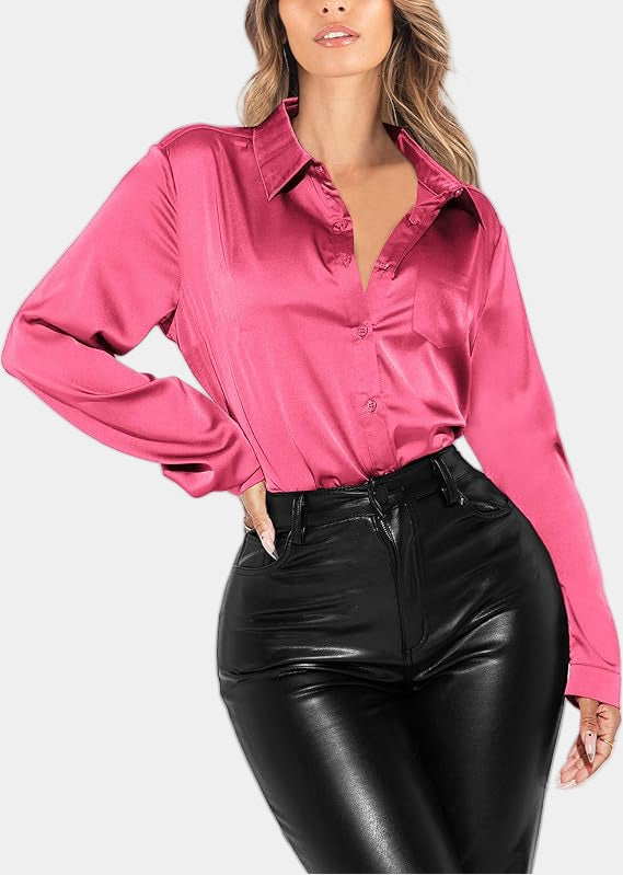 Women's Silk Shirt Rose Red