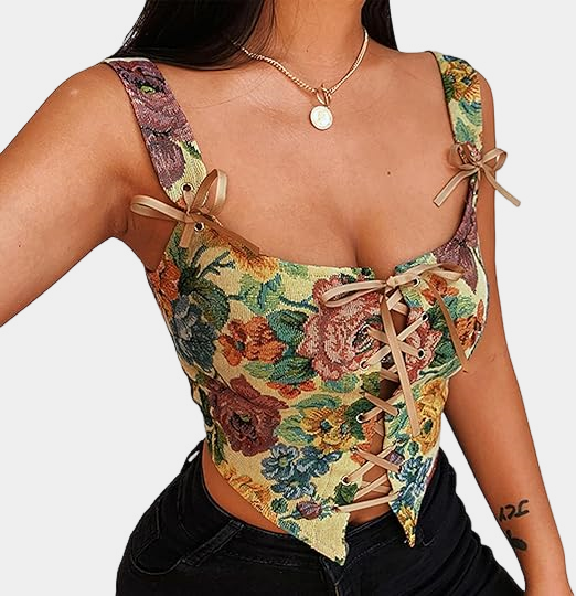 Women's Vintage Floral Renaissance Top Khaki Floral