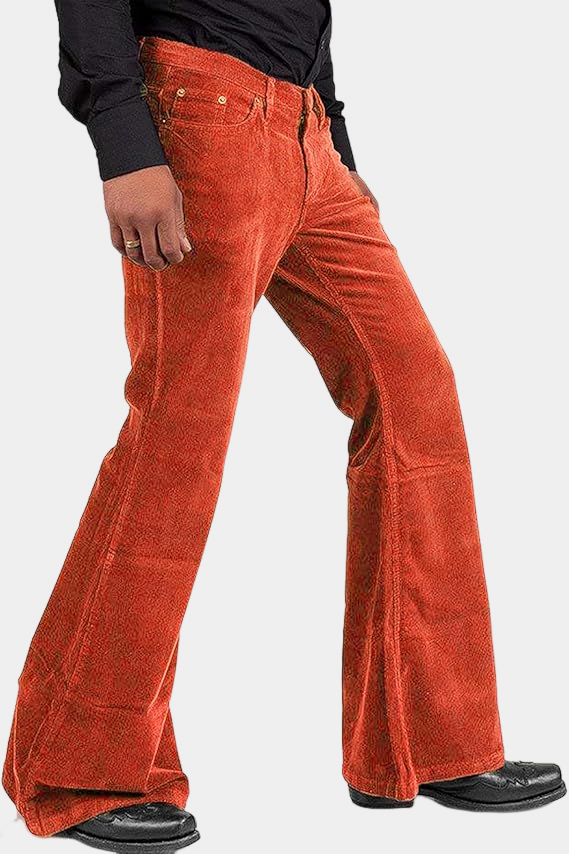 Men's Corduroy Vintage Bell Bottom Pants Orange